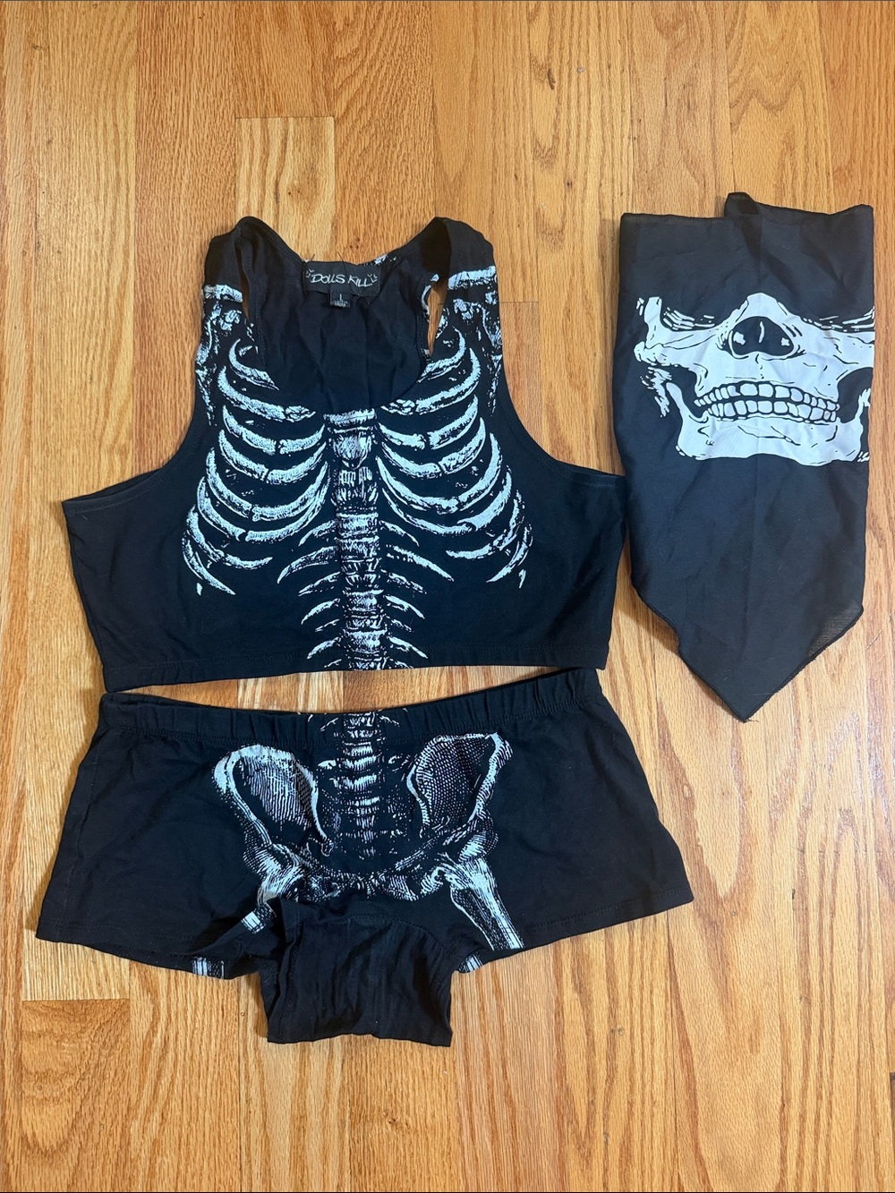 Dolls kill- Skeleton Cropped Tank, Shorts and Bandana